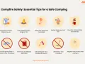 Essential tips for how to build a campfire safely: know rules, use pits, keep small, supervise, have extinguisher, avoid wind, no accelerants, extinguish fully, don't bury, respect nature.