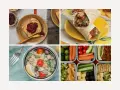 Delicious hiking lunch ideas: peanut butter toast, chicken wraps, quinoa salad, and a bento box with fruits, veggies, cheese, and crackers.