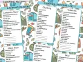 A camping packing list with sections for campsite gear, clothing, toiletries, more gear, entertainment, and misc. Essential items for a successful outdoor adventure.