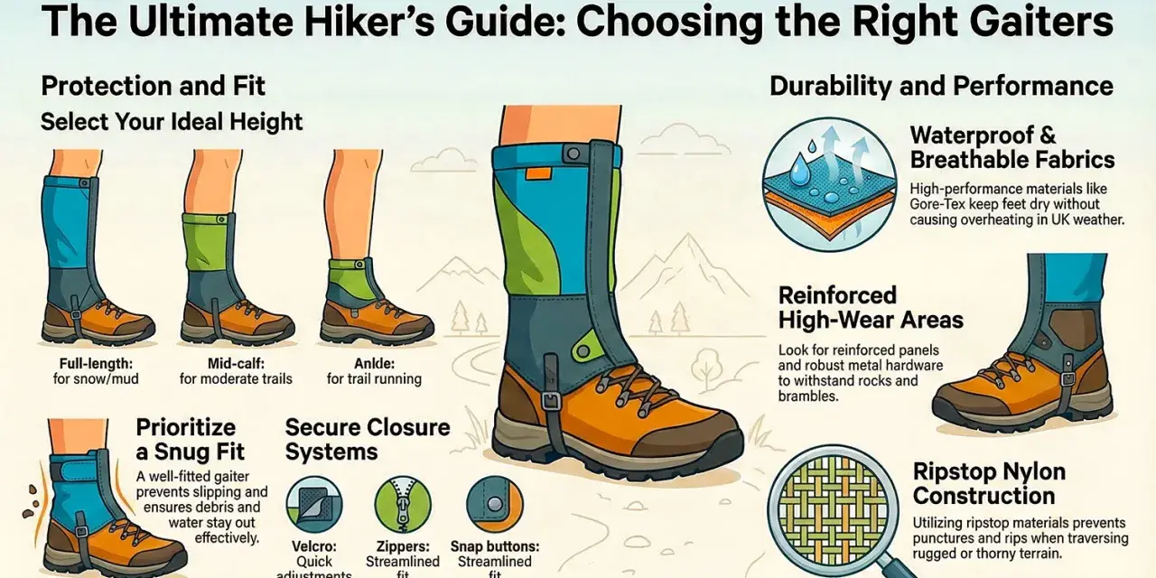 Gaiters protect your legs and boots from snow, mud, and debris. This guide shows different heights and features of gaiters for hiking.