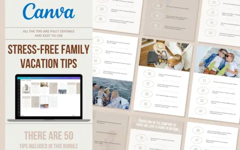 Stress-free family vacation tips, including ideas for camping familial var. Learn how to pack, plan, and enjoy your trip with these 50 editable tips.