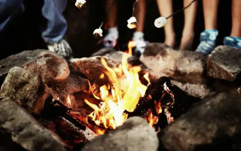 Marshmallows toasting over a campfire, perfect for camp fire songs and sweet memories.