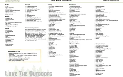 Your ultimate camping checklist printable, organized by category for a stress-free outdoor adventure.