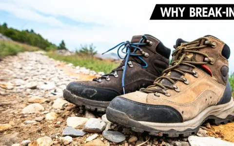 Two hiking boots sit on a rocky trail, ready for adventure. Learn how to break in hiking boots for comfort on your next trek.