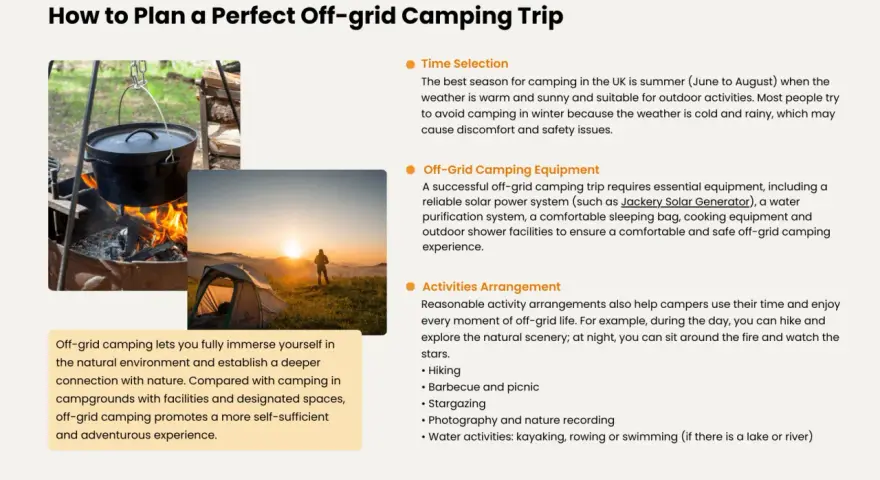 Learn how to plan a camping trip with tips on time selection, essential gear like a Jackery Solar Generator, and fun activities for an off-grid adventure.