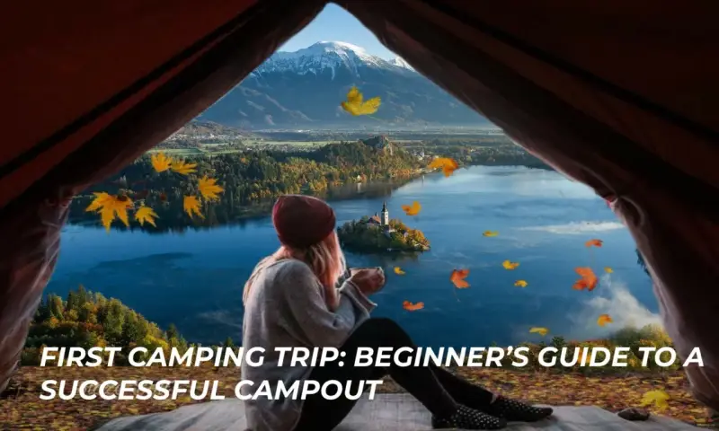 View from a tent on a beautiful lake and mountains. Perfect for car camping for beginners.